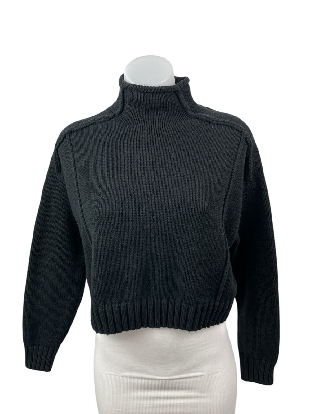 Zara Women's Black Turtleneck Long Sleeve Rib Knit Cropped Sweater Top Size S